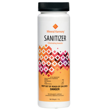 Mineral Harmony sanitizer bottle with geometric design on a white background