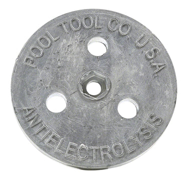Metal disc with 'Pool Tool Co. U.S.A.' branding and text on a white background