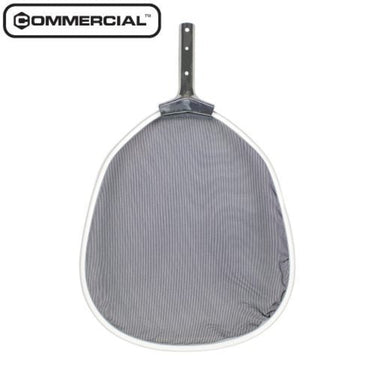 Commercial leaf skimmer net. Heavy duty. white frame with black net and heavy duty steel handle