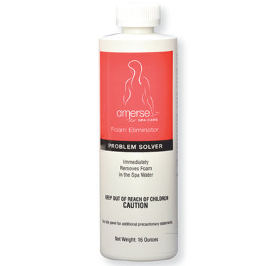 Amorse Spa Care Foam Eliminator bottle with pink label on a white background