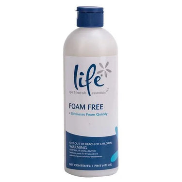 Bottle of 'life' foam free product on a white background