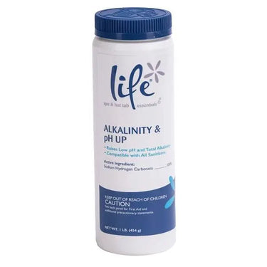 Life brand product for adjusting alkalinity and pH in spas and hot tubs on a white background