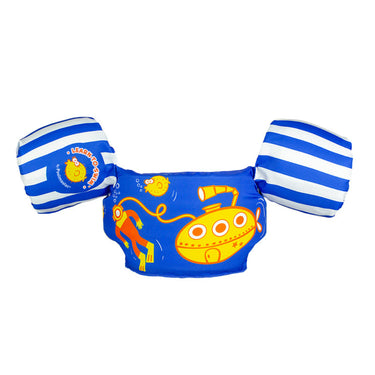 Lil' Splashers Swimming Pool Float Training Aid Swim Vest and Arm Floaties in one. Blue with a submarine and diver.