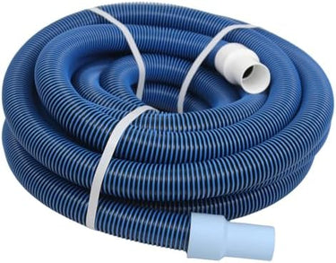 Long, blue plastic hose on a white background