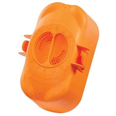 Orange plastic container with a textured surface on a white background