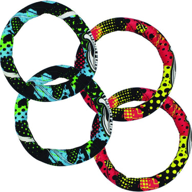 Active Xtreme Dive Rings - with fun designs. 2 blue, black and white and 2 red yellow and black.