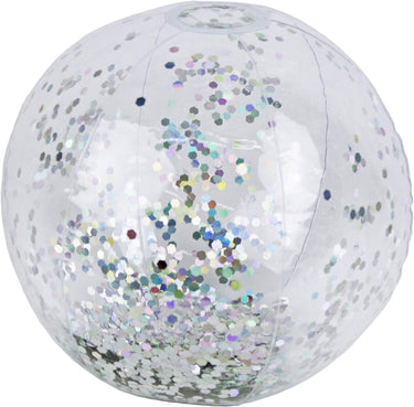 16" Silver Glitter Play Ball - 2 pack. Ball is transparent with different color/silver glitter