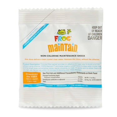 Frog Maintain non-chlorine maintenance shock packaging on a white background