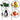 Shows 4 thermometers and close up of each characters. Green Gator, Yellow Safari Duck, Black and white penguin in top hat and cane and Orange and white clownfish.
