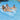 The Nautical β Double the Space - Blue water mattress, lounge, built for 2 comfortably. Heavy Duty Extra Large Float. Shown with 2 women on the mattress and a man standing in the pool water next to them.