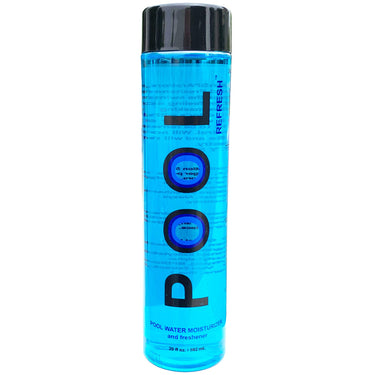 Blue bottle labeled 'Pool Refresh' on a white background