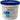 White bucket with Blue lid filled with 3" chlorine tabs on a white background