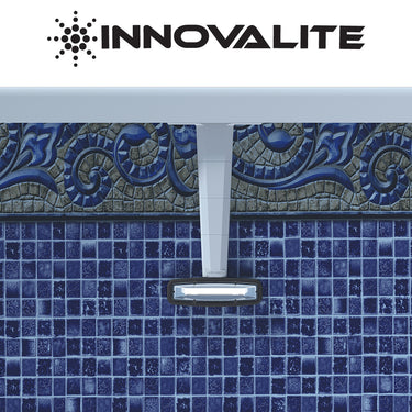 Innovalite pool skimmer on a blue mosaic tile background