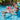 Very large rainbow color zebra pool float. Shown with 2 children riding zany zebra and mom standing next to him in the water.