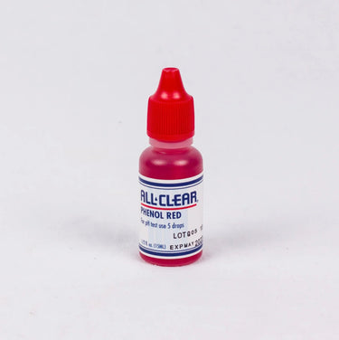 Bottle of All-Clear Phenol Red on a white background