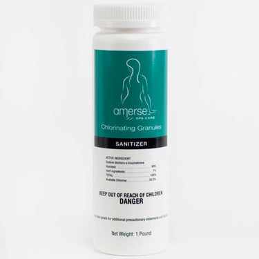 Amerse sanitizer granules container on a white background