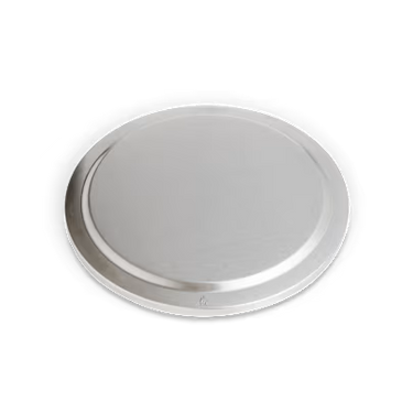 Round metallic lid on a white background