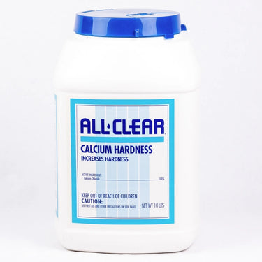 All-Clear calcium hardness increaser container with blue label on a white background