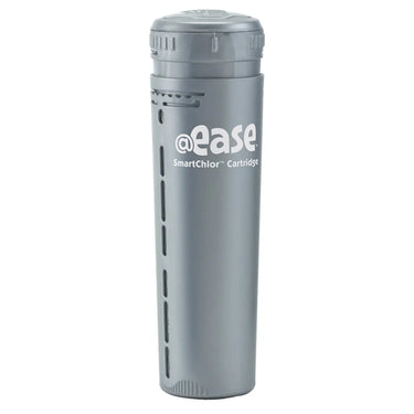 Gray water filter cartridge with 'ease' branding on a white background