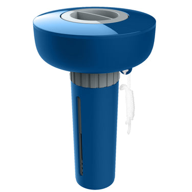 A blue and gray Life Pop-Up Bromine Chemical Dispenser for spas, hot tubs, and small pools.