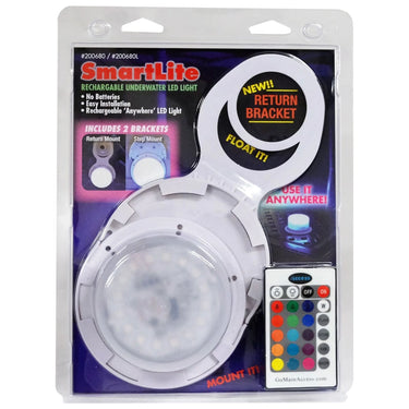 SmartLite rechargeable underwater LED light with remote control in packaging