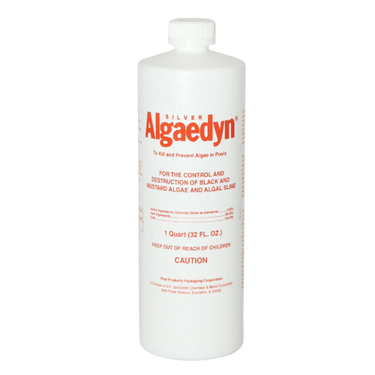 White bottle of Algaedyn with red text on a white background