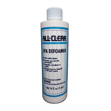 Bottle of All Clear Spa Defoamer on a white background