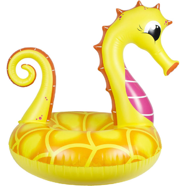 Inflatable seahorse pool float on a white background