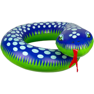 Inflatable snake pool toy with blue and green colors on a white background