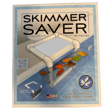 Product packaging for 'Skimmer Saver' by Fischer with pool skimmer illustration and text.