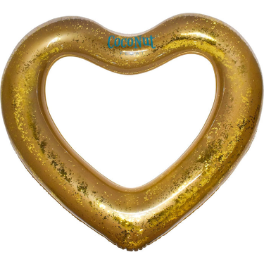 Gold heart-shaped inflatable toy with 'CocoNut' branding on a white background