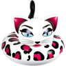 Inflatable pool float shaped like a cat with leopard print and pink accents on a white background
