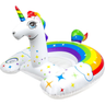 Inflatable unicorn pool float with rainbow colors on a white background