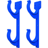 Two blue plastic hooks on a white background