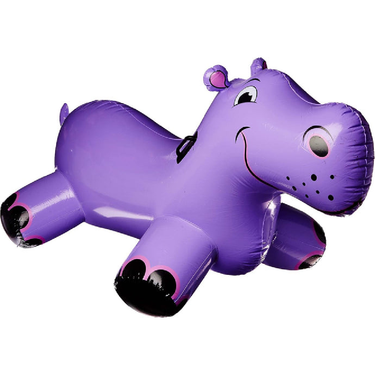 Inflatable purple hippo toy on a white background