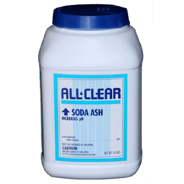 Container of All-Clear Soda Ash on a white background