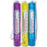 Three colorful thermometer sticks on a white background