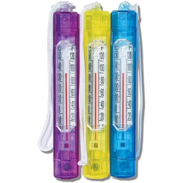 Three colorful thermometer sticks on a white background