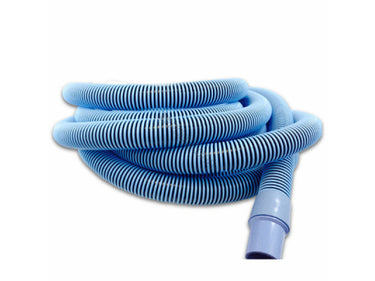 Long, blue plastic hose on a white background
