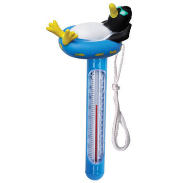 Penguin on a blue float thermometer