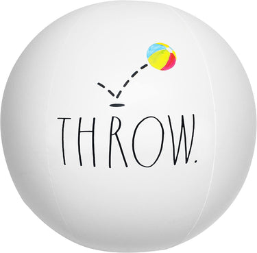 Jumbo White Beach Ball with Throw in text against a white background