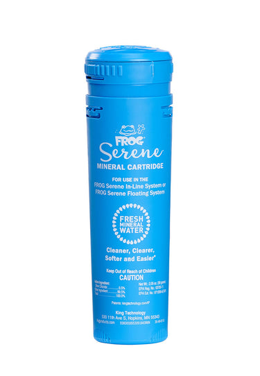 Blue cylindrical container labeled 'Frog Serene' on a white background