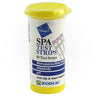 Yellow bottle of 50 spa test strips on a white background.