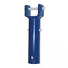 Blue metal bracket with white connectors on a white background