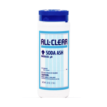 Container of All-Clear Soda Ash on a white background