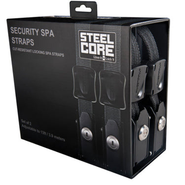 Set of 2 Black Steel Core Security Spa Straps. Cut resistant locking spa straps in the box