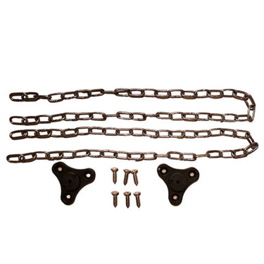 chain and attachments laid out on white background