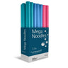 Box full of swimming pool noodles on a white background