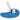 Blue curved pool vac with white plastic handle. side view