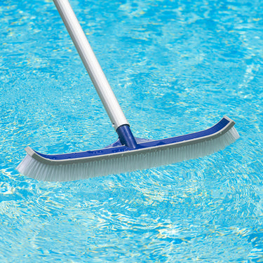 Blue and white 18″ Vinyl Liner Brush with Rubber Bumper in pool
